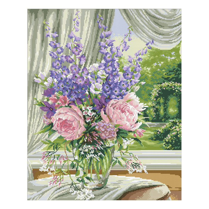Набор алмазной вышивки "Пионы и дельфиниум"