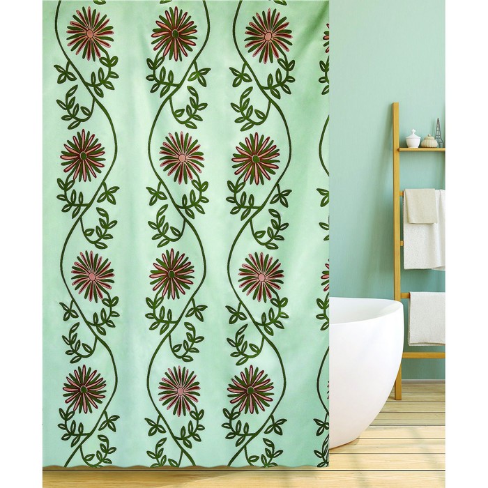 Штора для ванной Flower Sky 180х200, цвет зеленый