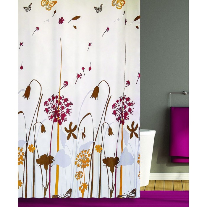 Штора для ванной FLOWER SHRUBS 180х180, цвет бежевый-оранжевый