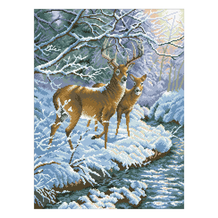 Набор алмазной вышивки "Олени в заснеженном лесу"