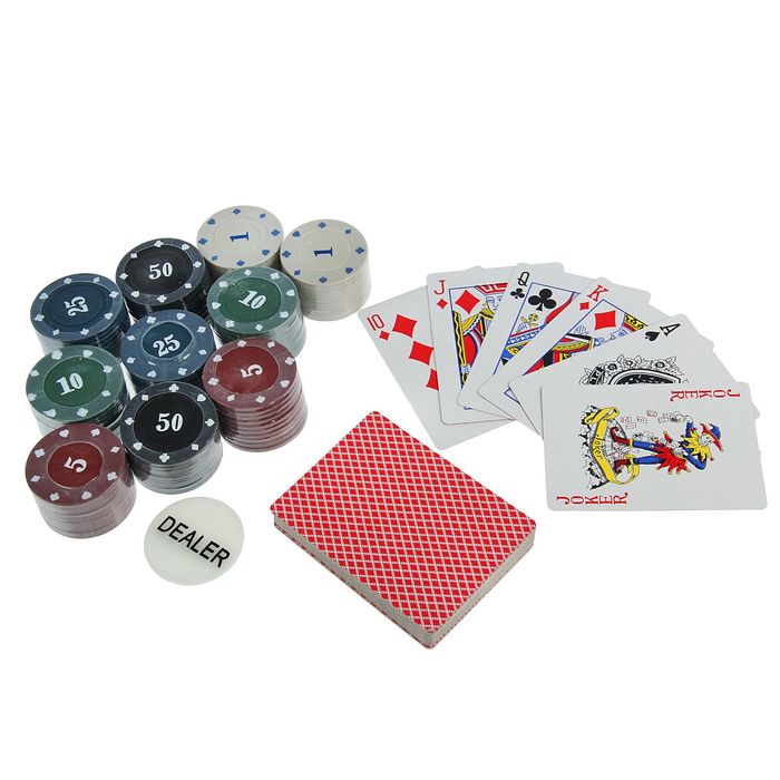 Набор для покера BCG: 100 фишек, 2 колоды карт по 54 шт., круглая пластиковая коробка, d=21 см