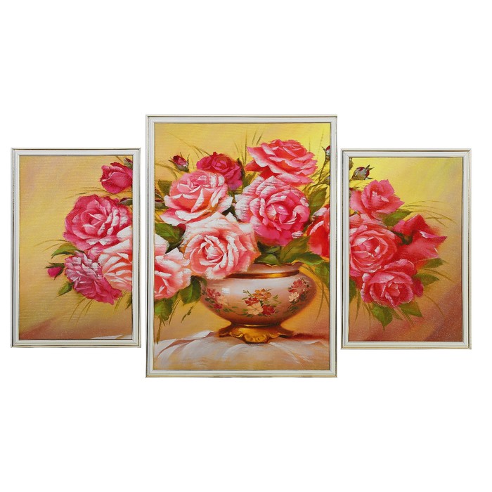 Модульная картина "Розы в красивой взе" 2-28*45, 43*60,   60*100 см