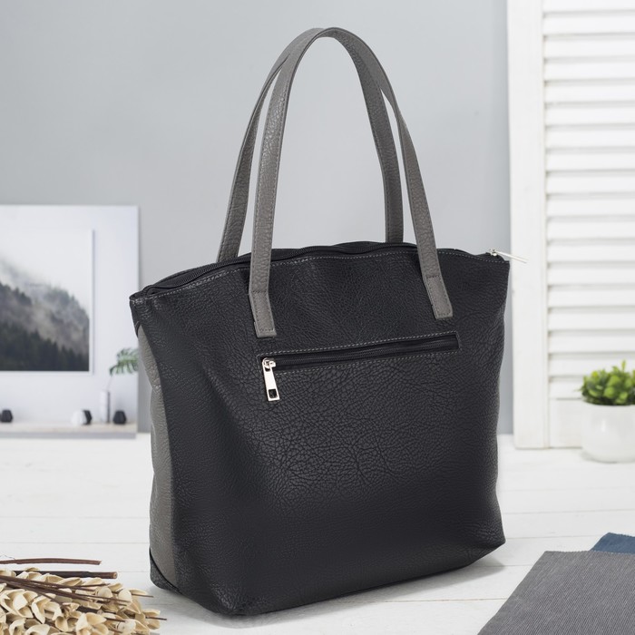 Сумка женская, 1 отдел на молнии, наружный карман, цвет чёрный/серый