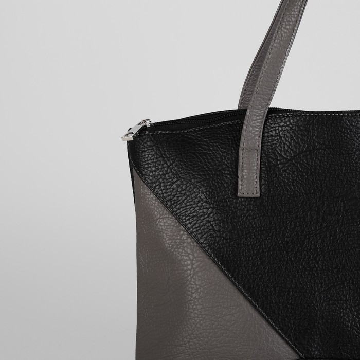 Сумка женская, 1 отдел на молнии, наружный карман, цвет чёрный/серый