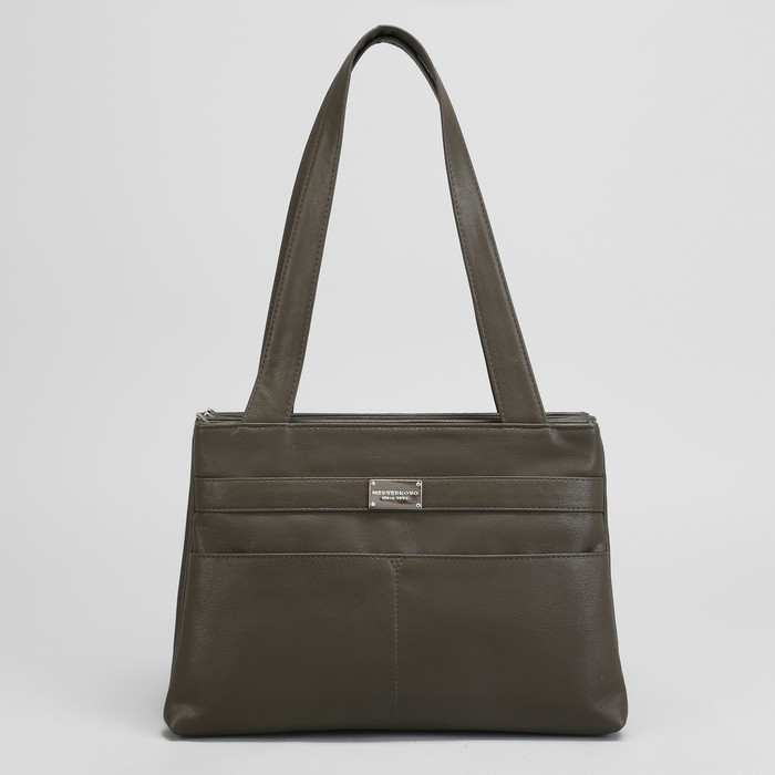 Сумка женская, 3 отдела на молниях, 3 наружных кармана, тёмный хаки