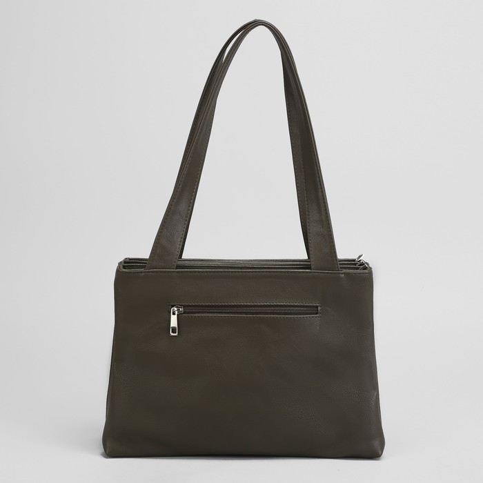 Сумка женская, 3 отдела на молниях, 3 наружных кармана, тёмный хаки