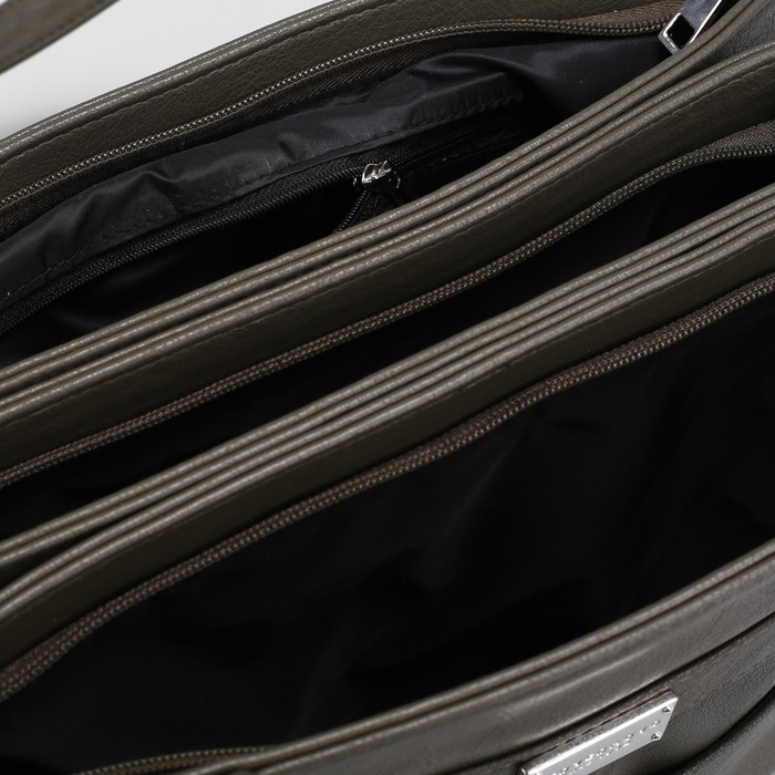 Сумка женская, 3 отдела на молниях, 3 наружных кармана, тёмный хаки