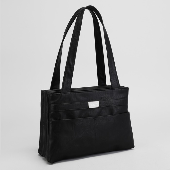 Сумка женская, 3 отдела на молниях, 3 наружных кармана, цвет чёрный