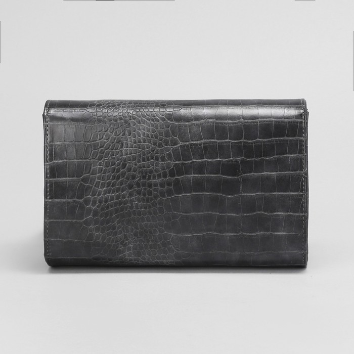 Сумка женская, 1 отдел на клапане, длинный ремень, крокодил, цвет серый