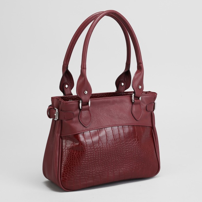 Сумка женская, 1 отдел на молнии, наружный карман, крокодил, цвет бордовый