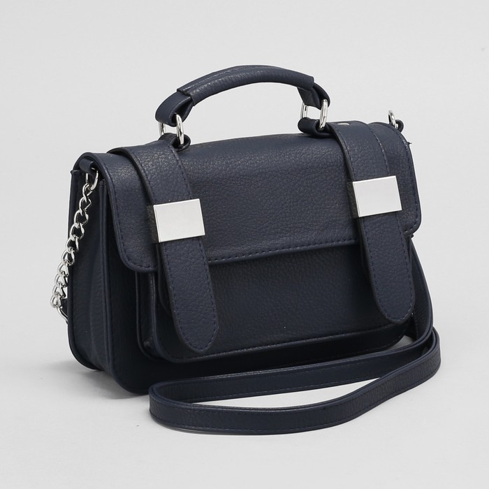 Сумка женская, 1 отдел с перегородкой на клапане, длинный ремень, цвет тёмно-синий