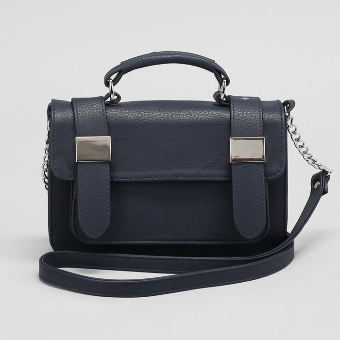 Сумка женская, 1 отдел с перегородкой на клапане, длинный ремень, цвет тёмно-синий