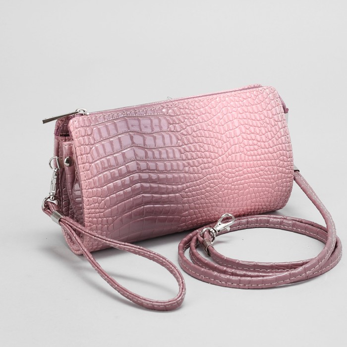 Клатч женский, 1 отдел на молнии, с ручкой, длинный ремень, цвет тёмно-розовый