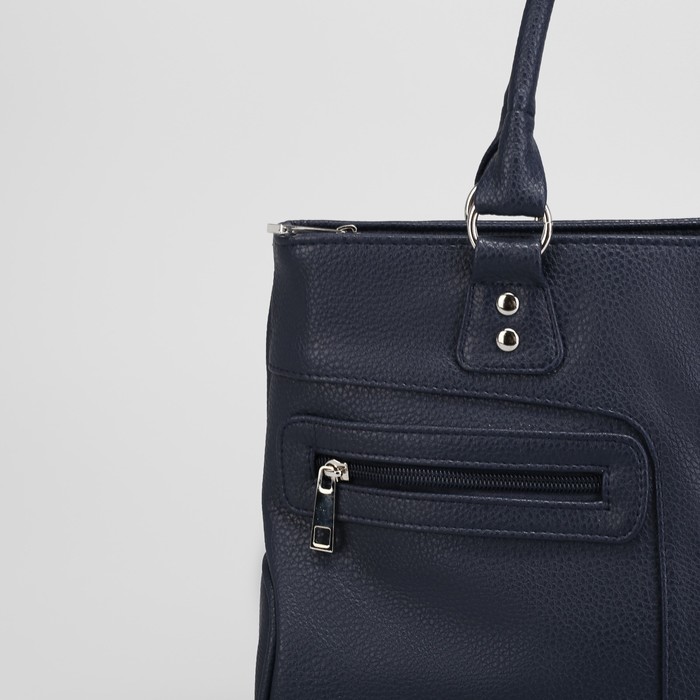 Сумка женская, отдел на молнии, 3 наружных кармана, длинный ремень, цвет синий