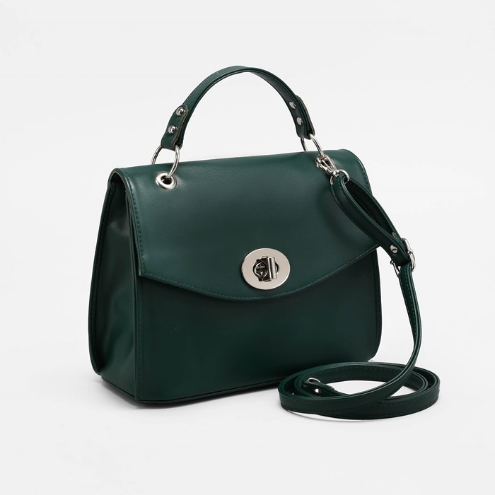 Сумка женская, 1 отдел с перегородкой на молнии, наружный карман, длинный ремень, цвет зелёный