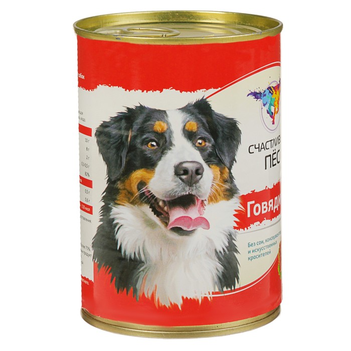 Влажный корм "Счастливый пёс" для собак, говядина, 400 г