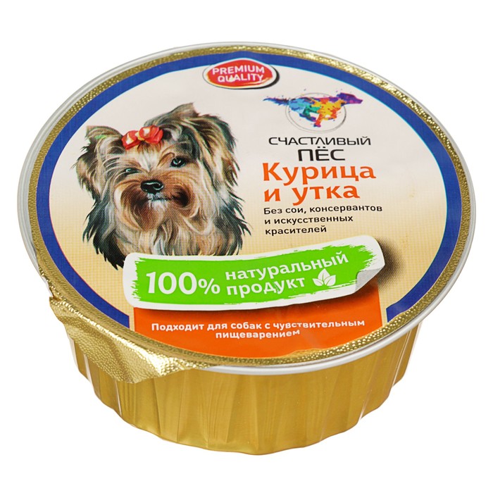 Влажный корм "Счастливый пёс" для собак, курица/утка, паштет, 125 г