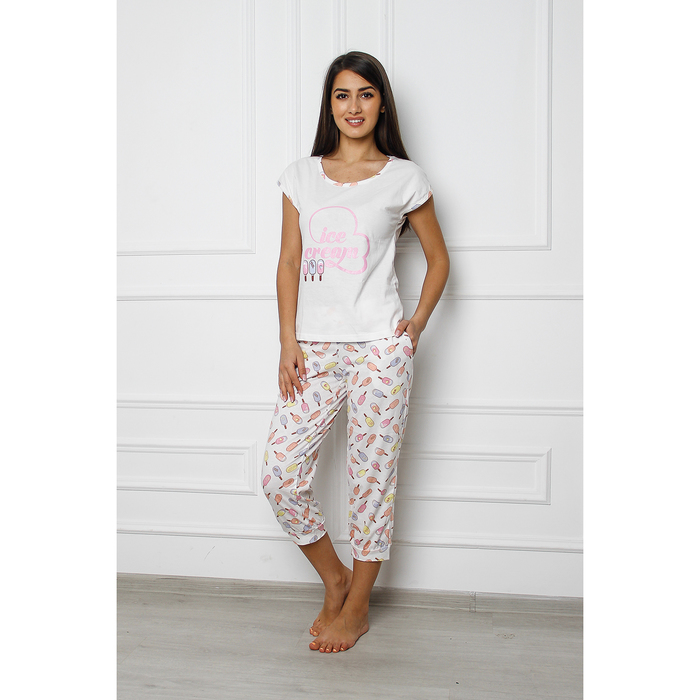 Комплект женский (футболка, бриджи) "Пломбир Лайт М2" PL1030, цвет экрю, р-р 58