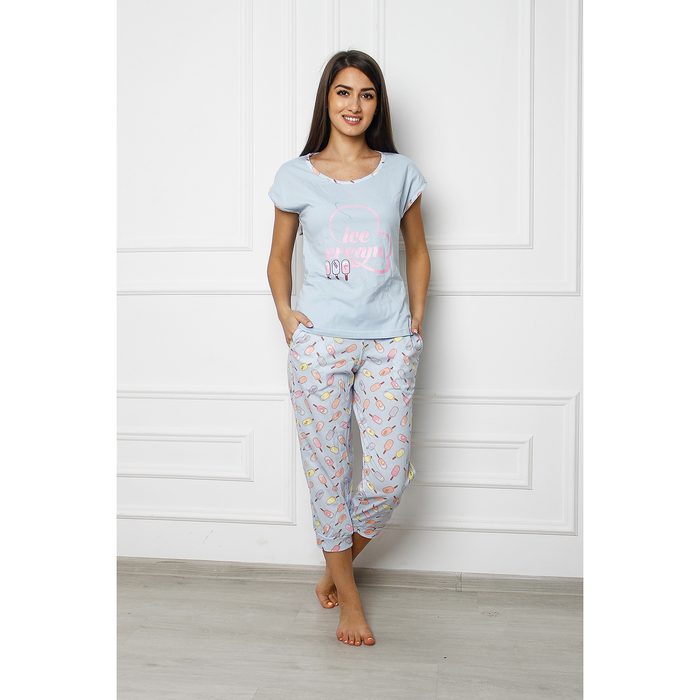 Комплект женский (футболка, бриджи) "Пломбир Лайт М2" PL1030, цвет голубой, р-р 56