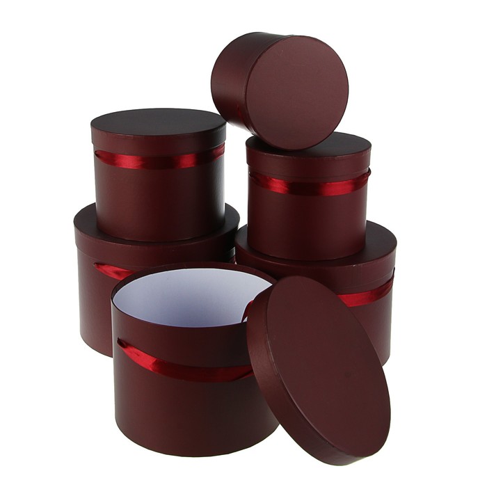 Набор коробок 6в1, круглые, бордовые, однотонные, 28 х 28 х 20 - 17 х 17 х 15 см