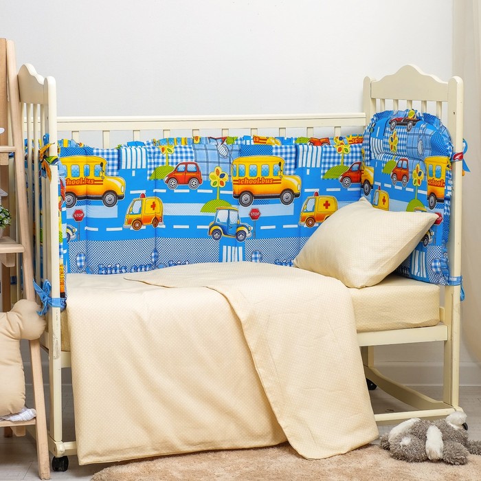 Борт в кроватку "Машинки" голубой, размер: 54х60 1 шт, 40х60 1 шт, 40х120 2 шт хл80%пэ20%