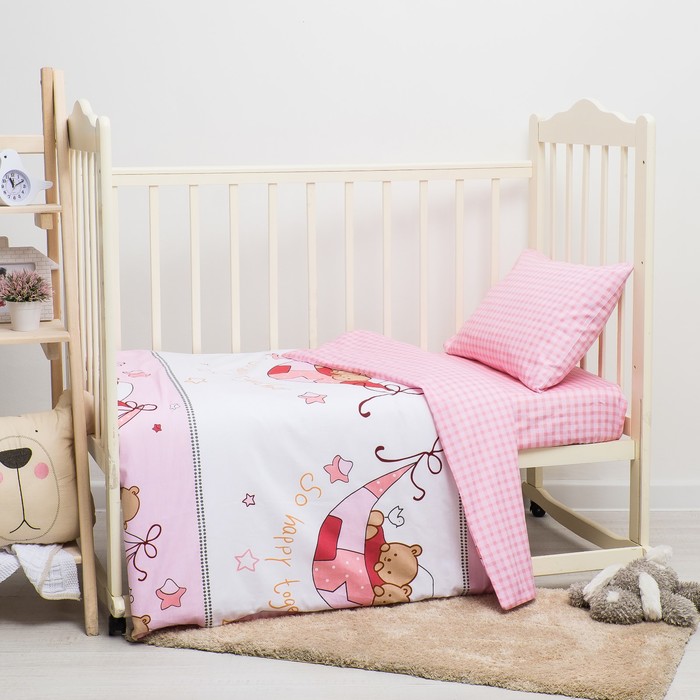 Детское постельное бельё "Мишкин сон" розовый, размер 110х140, 90х150, 40х60 см, бязь хл100%