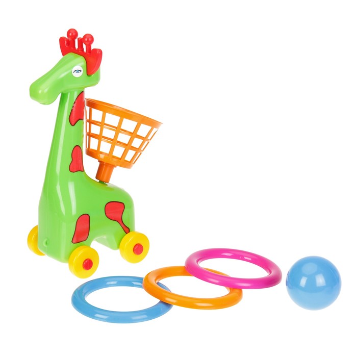 Каталка Жираф-кольцеброс с корзиной и мячом, МИКС