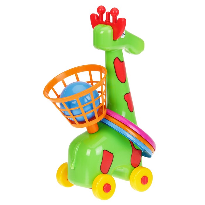 Каталка Жираф-кольцеброс с корзиной и мячом, МИКС