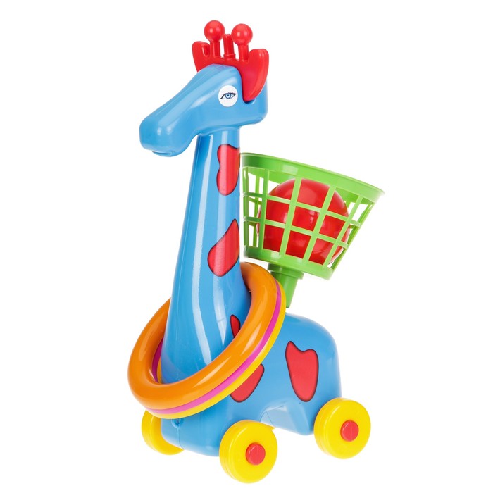 Каталка Жираф-кольцеброс с корзиной и мячом, МИКС