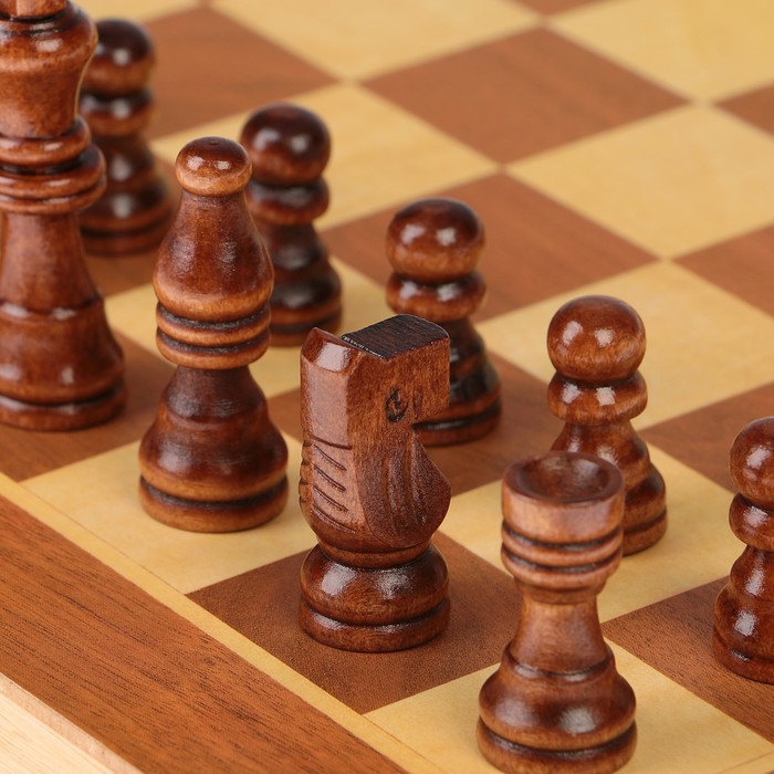 Игра настольная 3 в 1 нарды шахматы шашки, дерево светлое 34х34х4,5см набор