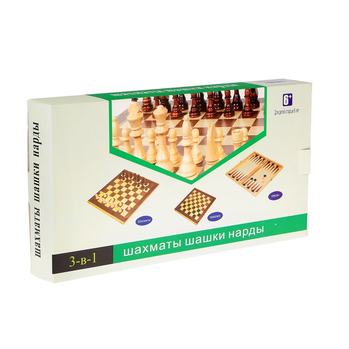 Игра настольная 3 в 1 нарды шахматы шашки, дерево светлое 34х34х4,5см набор