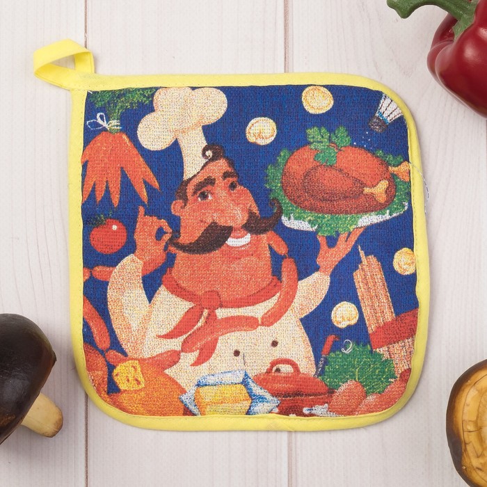 Прихватка "Доляна" Шеф-повар, размер 17х17 см, 100% хлопок, рогожка 162 г/м2