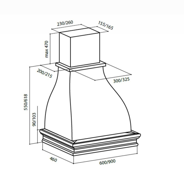 Вытяжка Lex Torino 600 White, 3 скорости, белый, неокрашенный багет