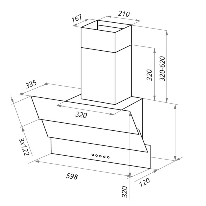 Вытяжка Maunfeld Cascada Mini 60, 3 скорости, 650 м³/ч, черное стекло