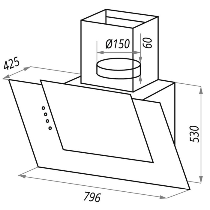 Вытяжка Maunfeld Enver 80, 3 скорости, 1050 м³/ч, сенсорное управление, черное стекло
