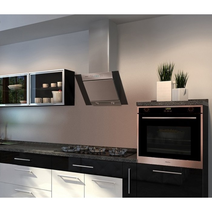 Вытяжка Maunfeld Gloria 60, 3 скорости, 1050 м³/ч, серебристый/черное стекло