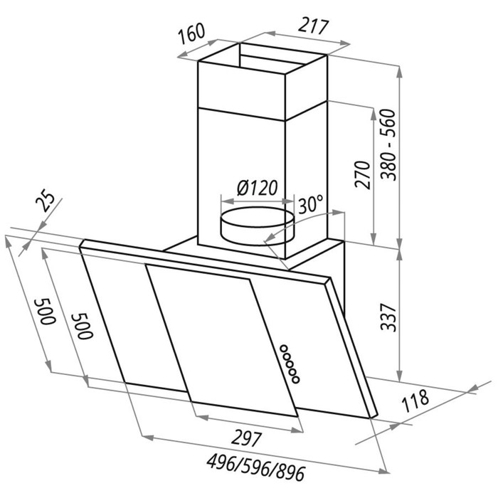 Вытяжка Maunfeld Irwell GS 50, 3 скорости, 650 м³/ч, черный/серебристый