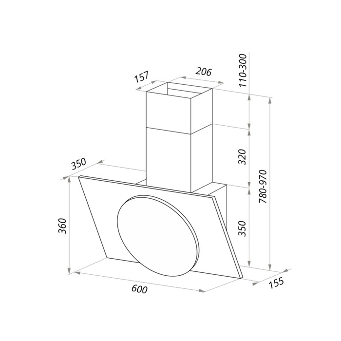 Вытяжка Maunfeld TowerL(TOUCH)60, 3 скорости, 680 м³/ч, черный/черноестекло