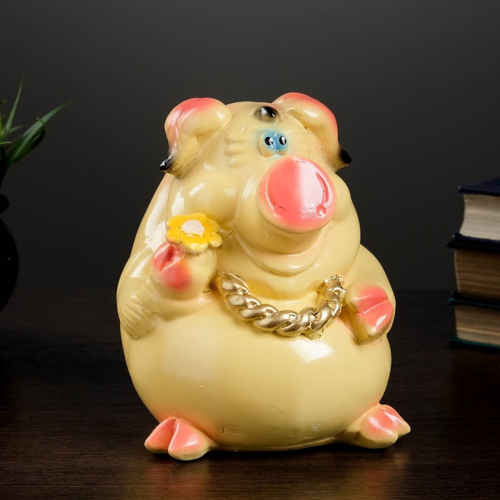 Копилка "Поросенок с цветком" 16х15х19см