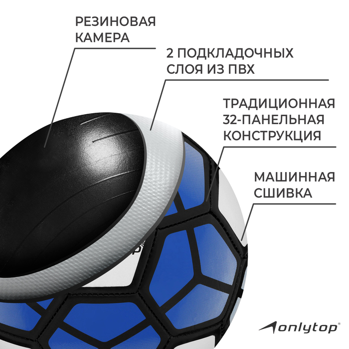 Мяч футбольный, размер 5, 32 панели, PVC, 2 подслоя, машинная сшивка, 260 г, МИКС