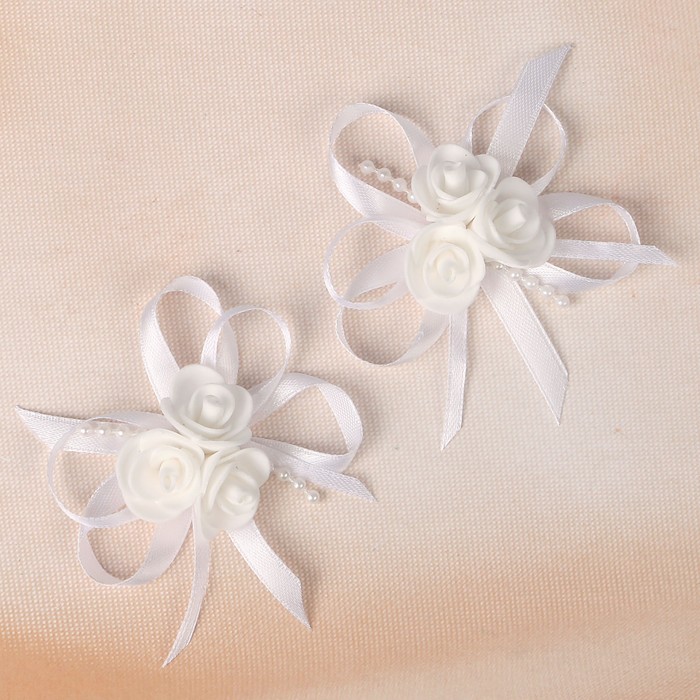 Бант свадебный для декора «С тройным цветочком» D-7 см 2 шт, цвет белый