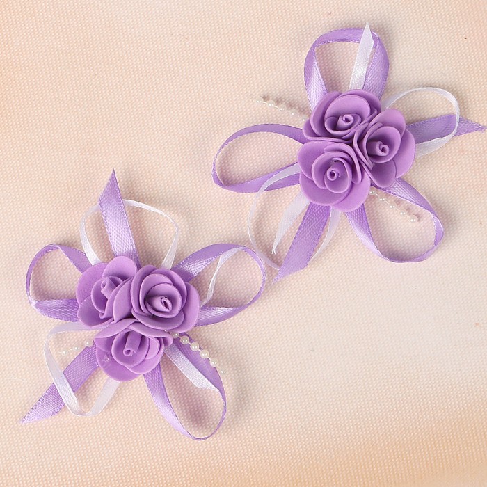 Бант свадебный для декора «С тройным цветочком» D-7 см 2 шт, цвет сиреневый