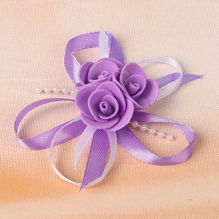 Бант свадебный для декора «С тройным цветочком» D-7 см 2 шт, цвет сиреневый