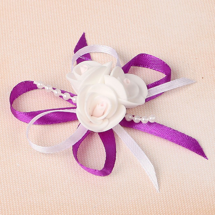 Бант свадебный для декора «С тройным цветочком» D-7 см 2 шт, цвет фиолетовый