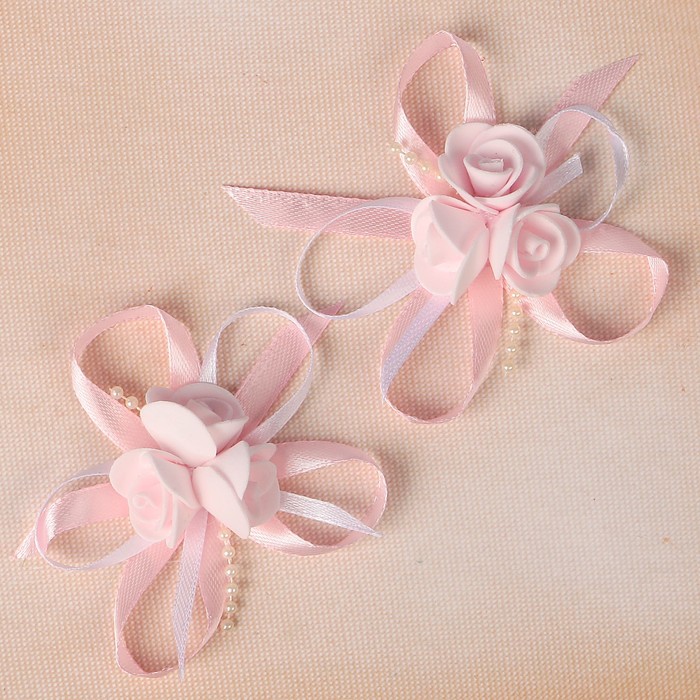 Бант свадебный для декора «С тройным цветочком» D-7 см 2 шт, цвет розовый