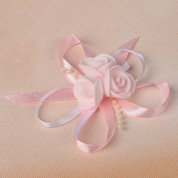 Бант свадебный для декора «С тройным цветочком» D-7 см 2 шт, цвет розовый
