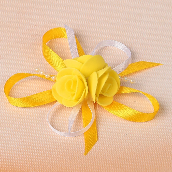 Бант свадебный для декора «С тройным цветочком» D-7 см 2 шт, цвет желтый