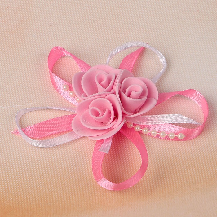 Бант свадебный для декора «С тройным цветочком» D-7 см 2 шт, цвет ярко-розовый