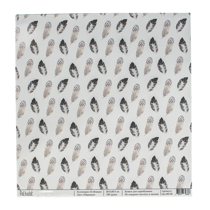 Бумага для скрапбукинга односторон. "Пёрышки. В облаках" 30,5х30,5 см