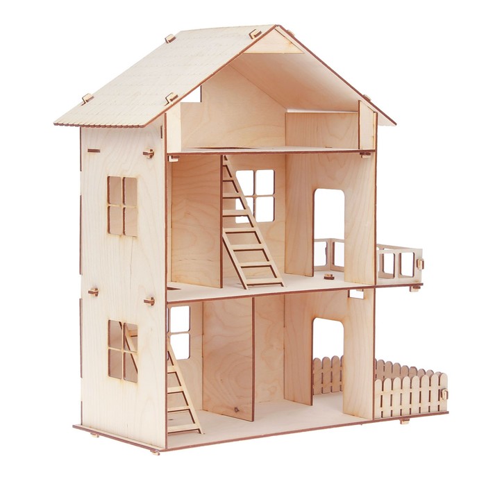 Домик для кукол, 3 этажа, с двориком